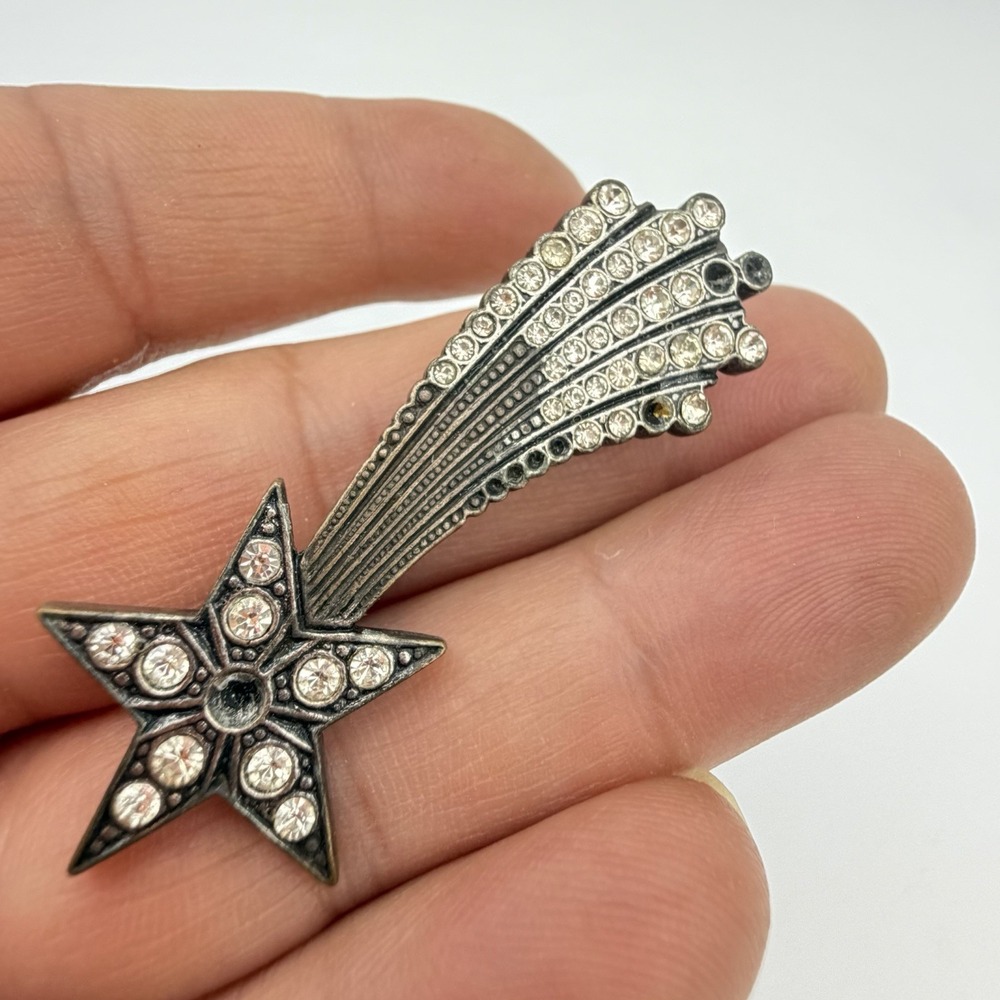 Antique Shooting Star Brooch Trombone Clasp Clear Crystal Read